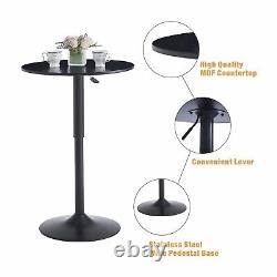 Black Round Bar Table&2x Gray Faux Leather Chromed Bar Stools Height Adjustable