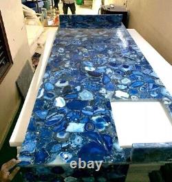 Blue Agate Dining Table Top Kitchen Slab Handmade Furniture Agate Bar Table Deco