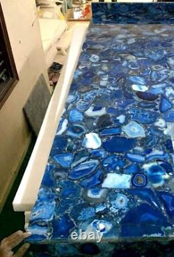 Blue Agate Dining Table Top Kitchen Slab Handmade Furniture Agate Bar Table Deco