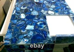 Blue Agate Dining Table Top Kitchen Slab Handmade Furniture Agate Bar Table Deco