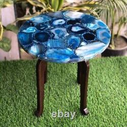 Blue Agate Gemstone Round Coffee Table Counter Bar Table Home and Garden Decors