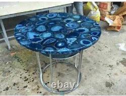 Blue Agate Round Coffee Bar Table, Counter Top, Desk Home Decor Interior Gift