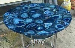 Blue Agate Round Coffee Bar Table, Counter Top, Desk Home Decor Interior Gift