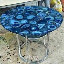 Blue Agate Round Coffee Bar Table, Counter Top, Desk Home Decor Interior Gift