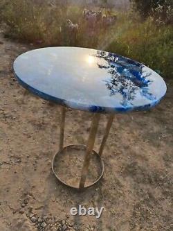 Blue Agate Round Coffee Table Top Console Bar Side Table Gemstone Art Home Decor
