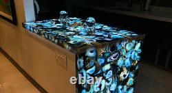 Blue Agate Stone Kitchen Slab Dining Table, Agate Bar Table, Gemstone Countertop