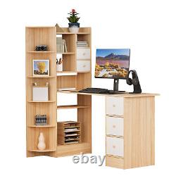 Bookshelf Desk, 2-in-1 L-Shaped Computer Desk with Bookshelf for Home Office