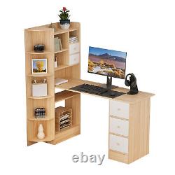 Bookshelf Desk, 2-in-1 L-Shaped Computer Desk with Bookshelf for Home Office