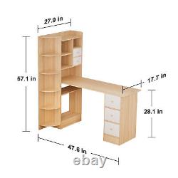 Bookshelf Desk, 2-in-1 L-Shaped Computer Desk with Bookshelf for Home Office