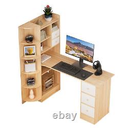 Bookshelf Desk, 2-in-1 L-Shaped Computer Desk with Bookshelf for Home Office