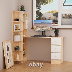 Bookshelf Desk, 2-in-1 L-Shaped Computer Desk with Bookshelf for Home Office