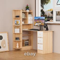 Bookshelf Desk, 2-in-1 L-Shaped Computer Desk with Bookshelf for Home Office