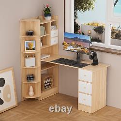 Bookshelf Desk, 2-in-1 L-Shaped Computer Desk with Bookshelf for Home Office