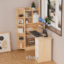 Bookshelf Desk, 2-in-1 L-Shaped Computer Desk with Bookshelf for Home Office