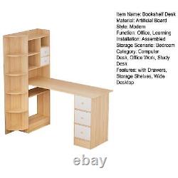 Bookshelf Desk, 2-in-1 L-Shaped Computer Desk with Bookshelf for Home Office