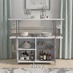 Bowery Hill Faux Marble Wood Multi-Storage Bar Table in White