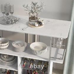 Bowery Hill Faux Marble Wood Multi-Storage Bar Table in White