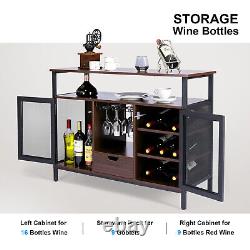 Brown 43Industrial Wine Bar Cabinet Liquor Glasses Wine Rack Table Home Kitchen