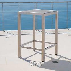 Cape Coral Outdoor Aluminum Bar Table with Glass Top Table Grey 27.56L x 27.56