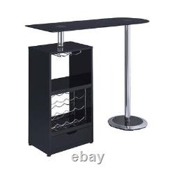 Coaster Home Bar Table 16Wx47.5L Rectangle Glossy Black Glass Top+Wine Storage