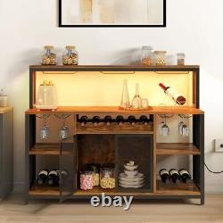Coffee Wine Bar Cabinet with LED Light, Liquor Cabinet with Storage for Home