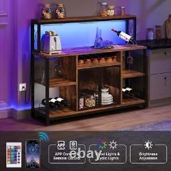 Coffee Wine Bar Cabinet with LED Light, Liquor Cabinet with Storage for Home