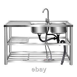 Commercial Sink Bowl Stainless Steel 2 Rectangular Bowl Catering Home Prep Table