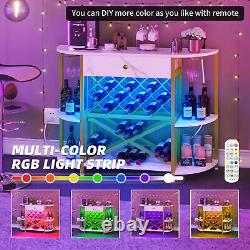 Corner Wine Cabinet Home Bar Cabinet 3-Tier Bar Cabinet with LED Lights & Outlets