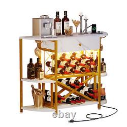 Corner Wine Cabinet Home Bar Cabinet 3-Tier Bar Cabinet with LED Lights & Outlets