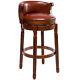 Cow Top Leather Wooden Bar Stools Seat H29.5'' Swivel Bar Height Chair-brown