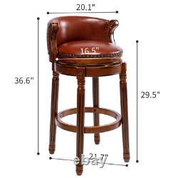 Cow top Leather Wooden Bar Stools Seat H29.5'' Swivel Bar Height Chair-Brown