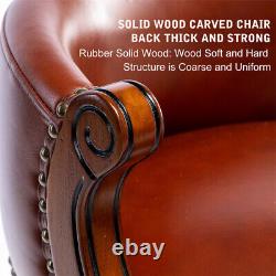 Cow top Leather Wooden Bar Stools Seat H29.5'' Swivel Bar Height Chair-Brown