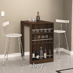 Dark Walnut Storage Stylish Bar Table Wine Liquor Shelf Rack Pub Table Home Unit