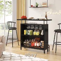 Fresstanding Modern Black Wine Bar Cabinet Home Bar Table with Stemware Holder