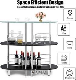 Glass Liquor Home Bar Storage Cabinet Metal Frame 3-Tier Wine Bottles Organizer