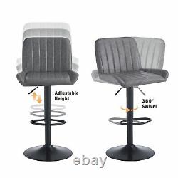 Height Adjustable White Round MDF Bar Table&2pcs Gray PU Leather Bar Stools Set