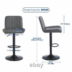 Height Adjustable White Round MDF Bar Table&2pcs Gray PU Leather Bar Stools Set