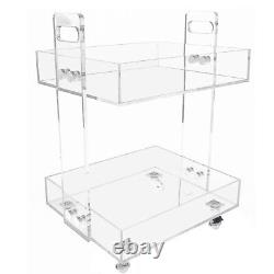 Home Bar 2 Tiers Mobile Display Storage Cart Acrylic Serving Table & 4 Wheels