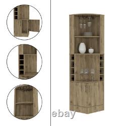 Home Bar Cabinet 8 Wine Cubbies Two Door Bottom Cabinet, Dark Brown Finish Table
