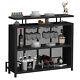 Home Bar Cabinet Unit Liquor Wine Table With Display Storage & Metal Holder Black