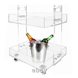 Home Bar Storage Cart Acrylic Serving Table with 4 Wheels 2 Tiers Mobile Display