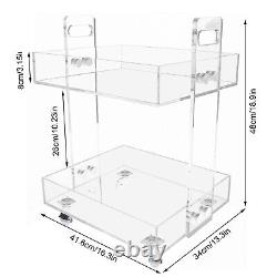 Home Bar Storage Display Cart Mobile Acrylic Serving Table with 4 Wheels 2 Tiers