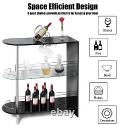 Home Bar Table for Wine Storage withTempered Glass Shelf & Glass Holders Black