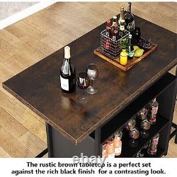 Home Bar Unit, Industrial 3-Tier Liquor Bar Table with