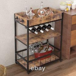 Home Bar and Serving Carts with Utility Wood Tabletop, Top Removable as Tray, 3