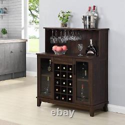 Home Source 44.5 Bar Cabinet with Wine Rack, Coffee Bar Table Microwave Station