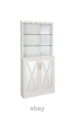 Home Source 68 Tall Corner Bar Cabinet with Wine Rack, Glass Liquor Shelves