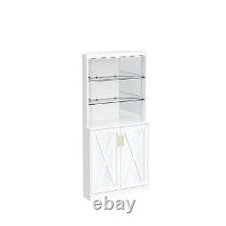 Home Source 68 Tall Corner Bar Cabinet with Wine Rack, Glass Liquor Shelves