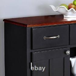 Homestyles Sideboard/Buffet Table 36.25H 2Shelves Black/Cherry Top+Wine Storage