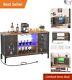 Industrial Coffee Bar Cabinet With Led Lights & Power Outlets Rustic Brown